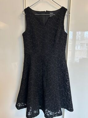 DKNY Black Floral Lace Mini Dress